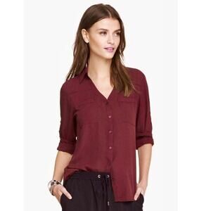 Express XL Slim Fit Portofino Shirt Button Up Blouse Burgundy Long Sleeve Career